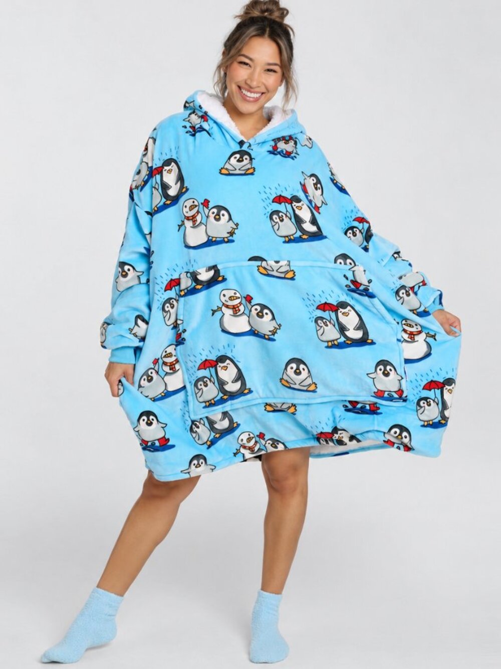 The Oodie Penguin Wearable Fleece Blanket Sherpa Hoodie